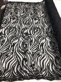 Beaded Zebra Pattern Fabric Black Embroidered Hand beaded Lace Design Fabrics By The Yard