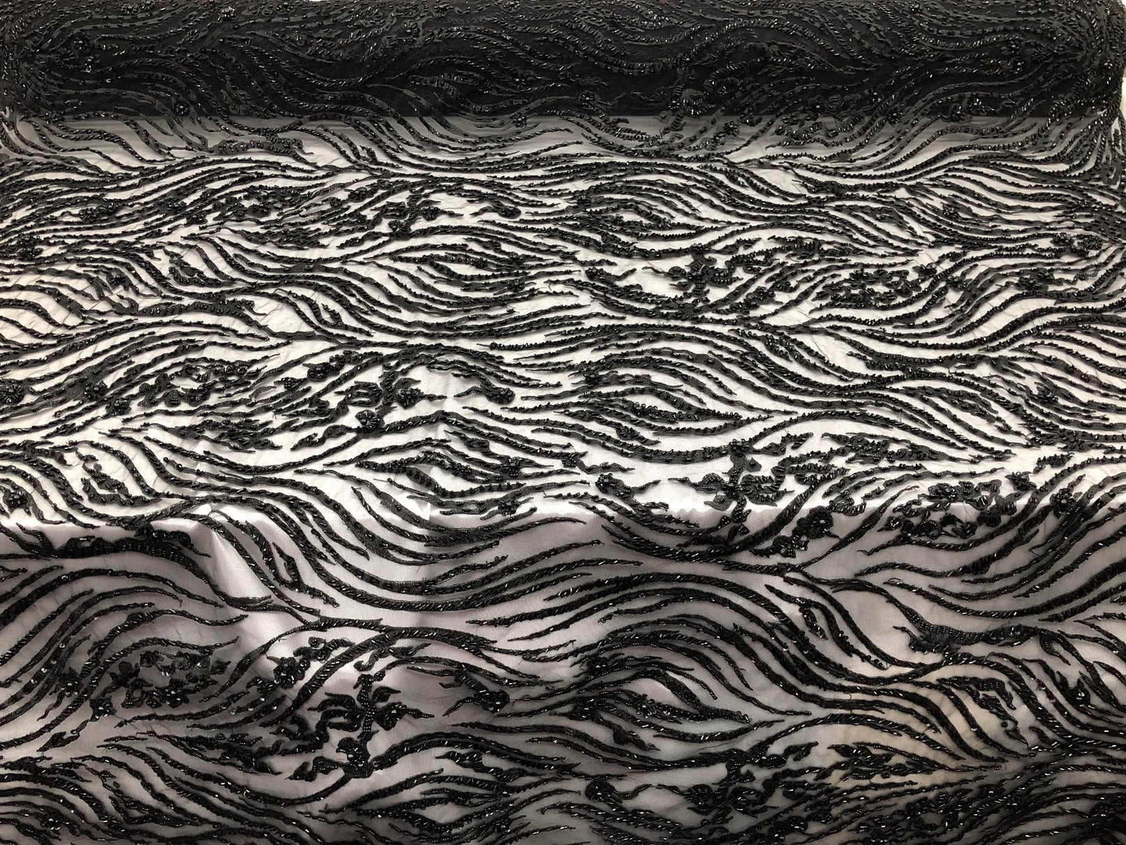 Beaded Zebra Pattern Fabric Black Embroidered Hand beaded Lace Design Fabrics By The Yard