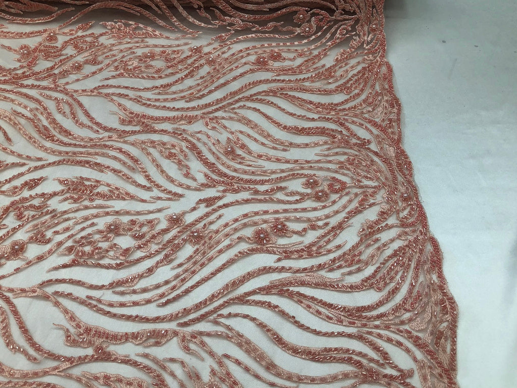 Beaded Zebra Pattern Fabric Pink Embroidered Hand beaded Lace Design Fabrics By The Yard