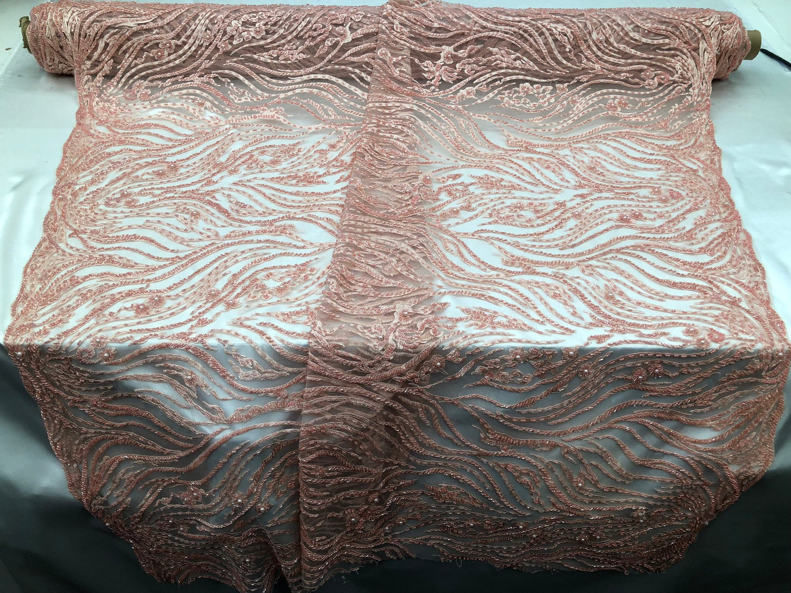 Beaded Zebra Pattern Fabric Pink Embroidered Hand beaded Lace Design Fabrics By The Yard
