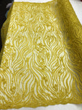 Beaded Zebra Pattern Fabric Yellow Embroidered Hand beaded Lace Design Fabrics By The Yard