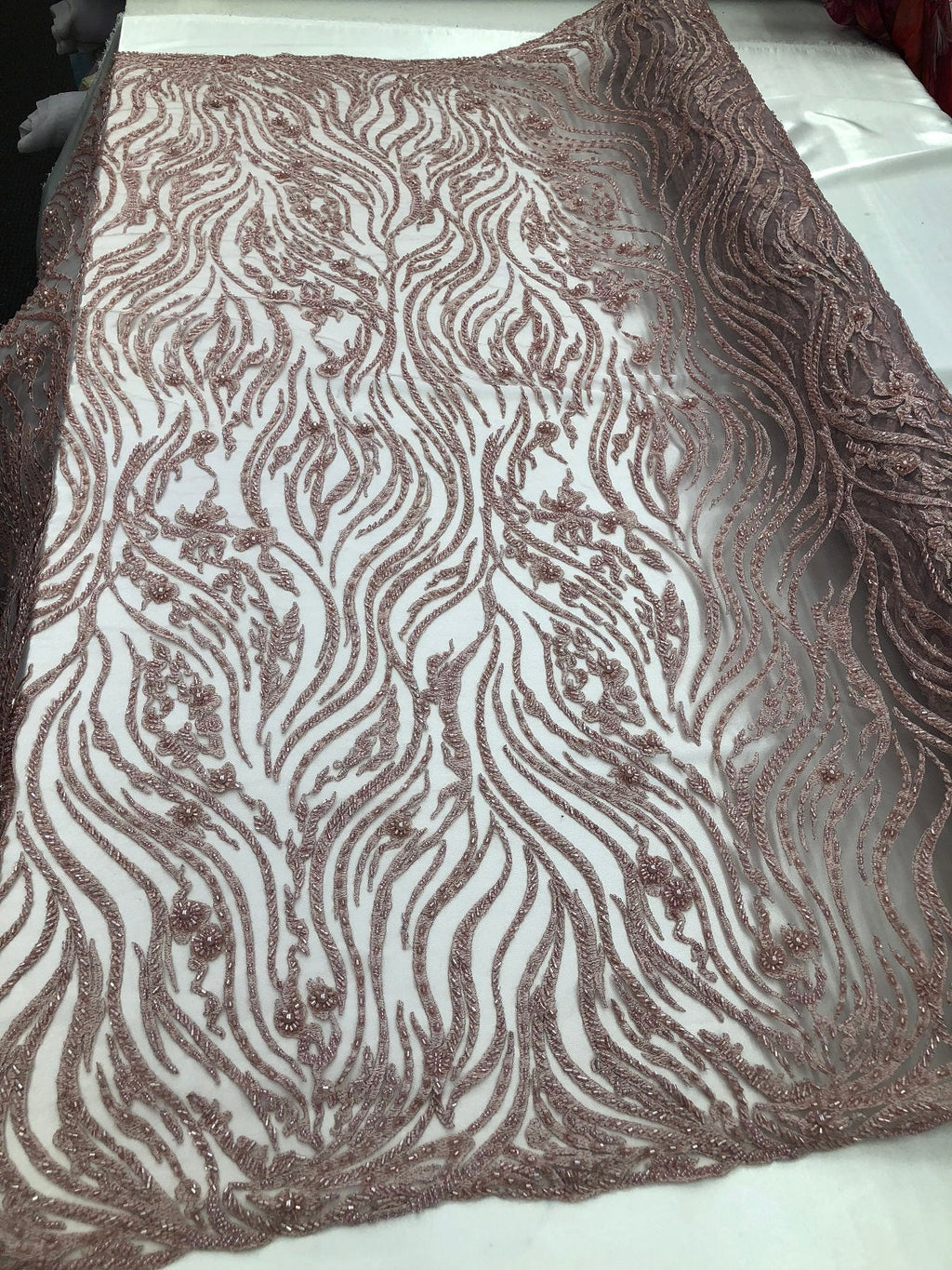 Beaded Zebra Pattern Fabric Blush Embroidered Hand beaded Lace Design Fabrics By The Yard