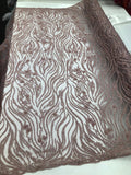 Beaded Zebra Pattern Fabric Blush Embroidered Hand beaded Lace Design Fabrics By The Yard