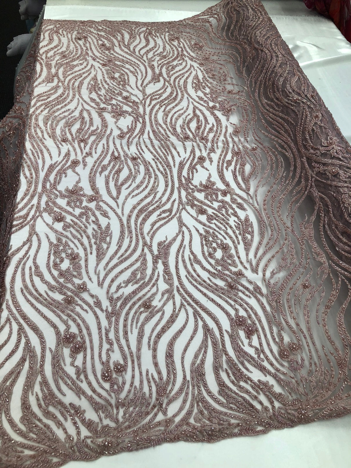 Beaded Zebra Pattern Fabric Blush Embroidered Hand beaded Lace Design Fabrics By The Yard
