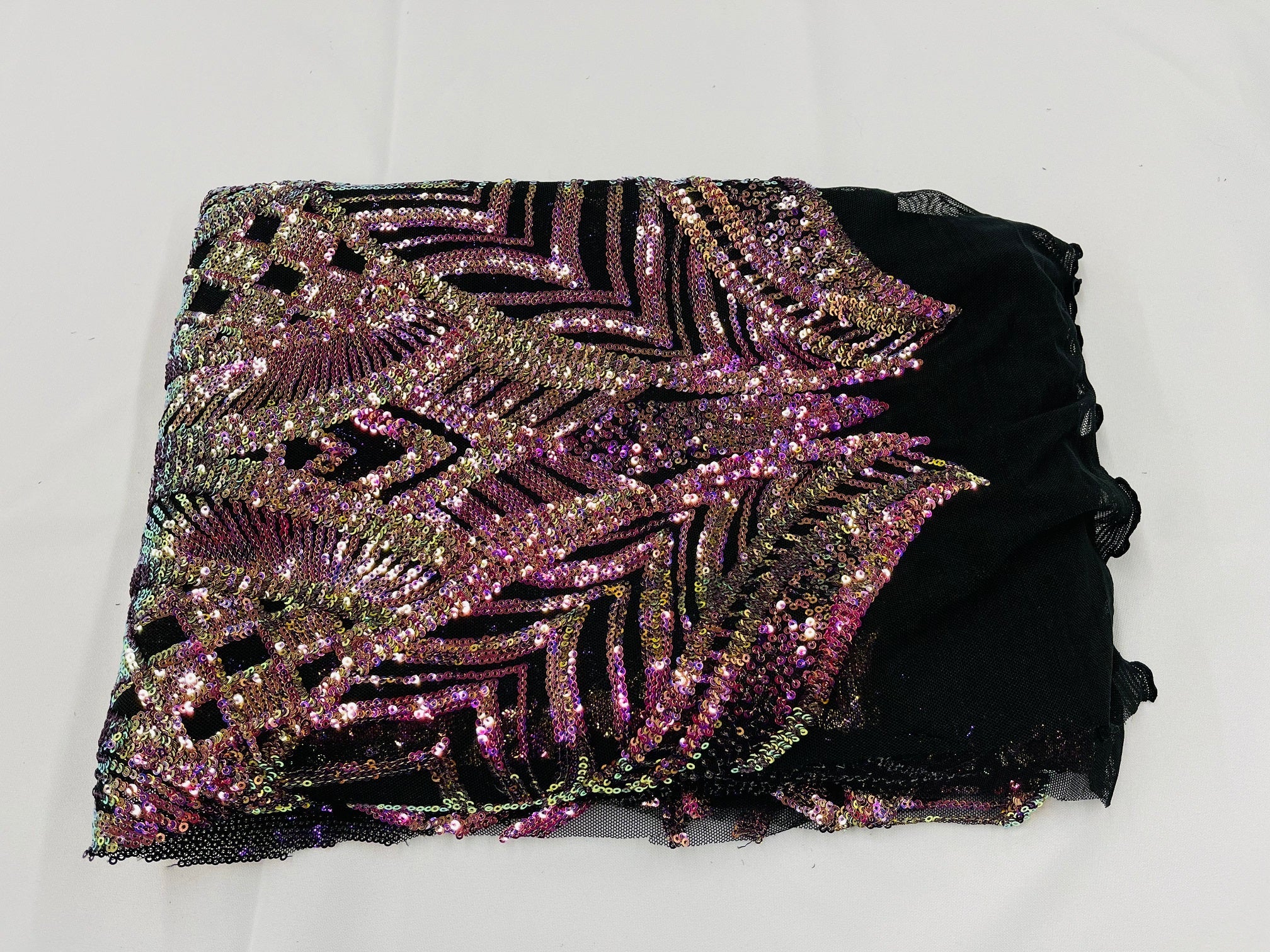 Iridescent Magenta Gold - 4 Way Stretch Embroidered Royalty Sequins Fancy Design Fabric By Yard