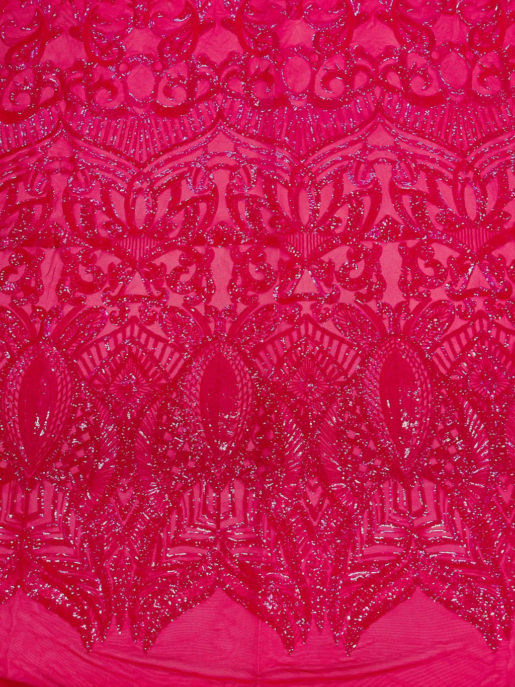 Holographic Neon Pink Sequins - 4 Way Stretch Embroidered Royalty Sequins Fancy Design Fabric By Yard
