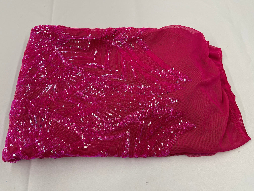 Holographic Neon Pink Sequins - 4 Way Stretch Embroidered Royalty Sequins Fancy Design Fabric By Yard