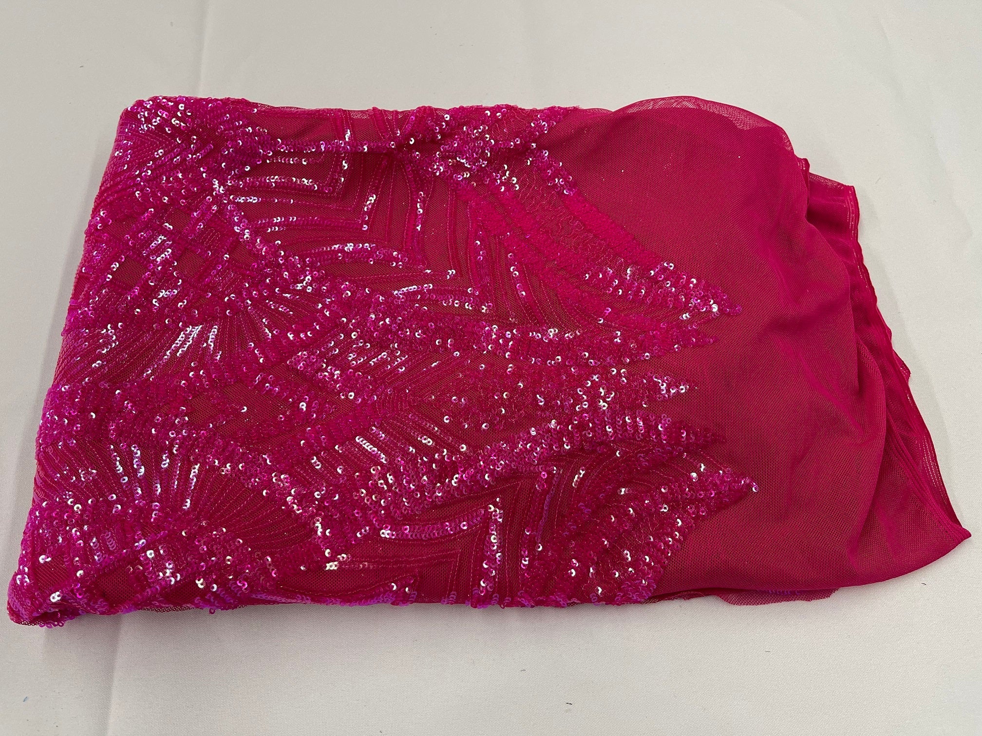 Holographic Neon Pink Sequins - 4 Way Stretch Embroidered Royalty Sequins Fancy Design Fabric By Yard