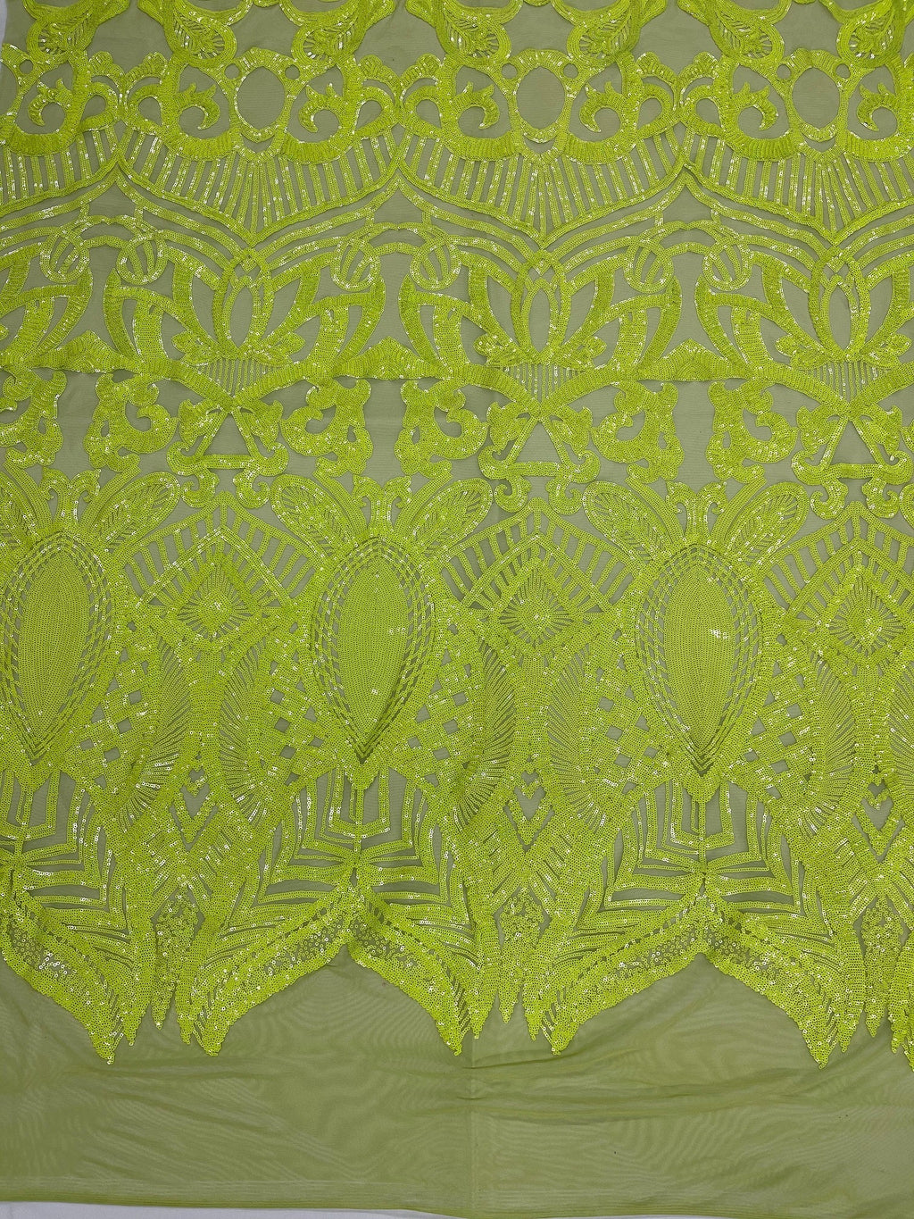 Neon Green Sequins - 4 Way Stretch Embroidered Royalty Sequins Fancy Design Fabric By Yard