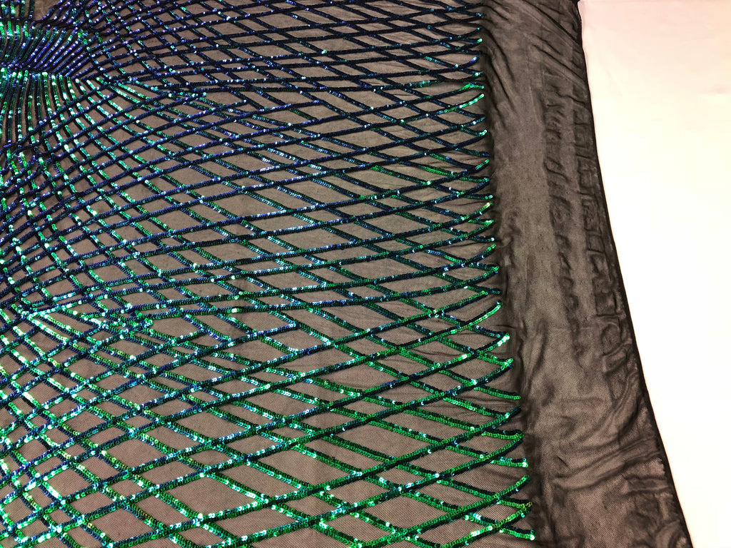 4 Way Stretch Sequins Geometric Fabric Iridescent Green Lace Fabric Dress-Fashion-Prom By The Yard