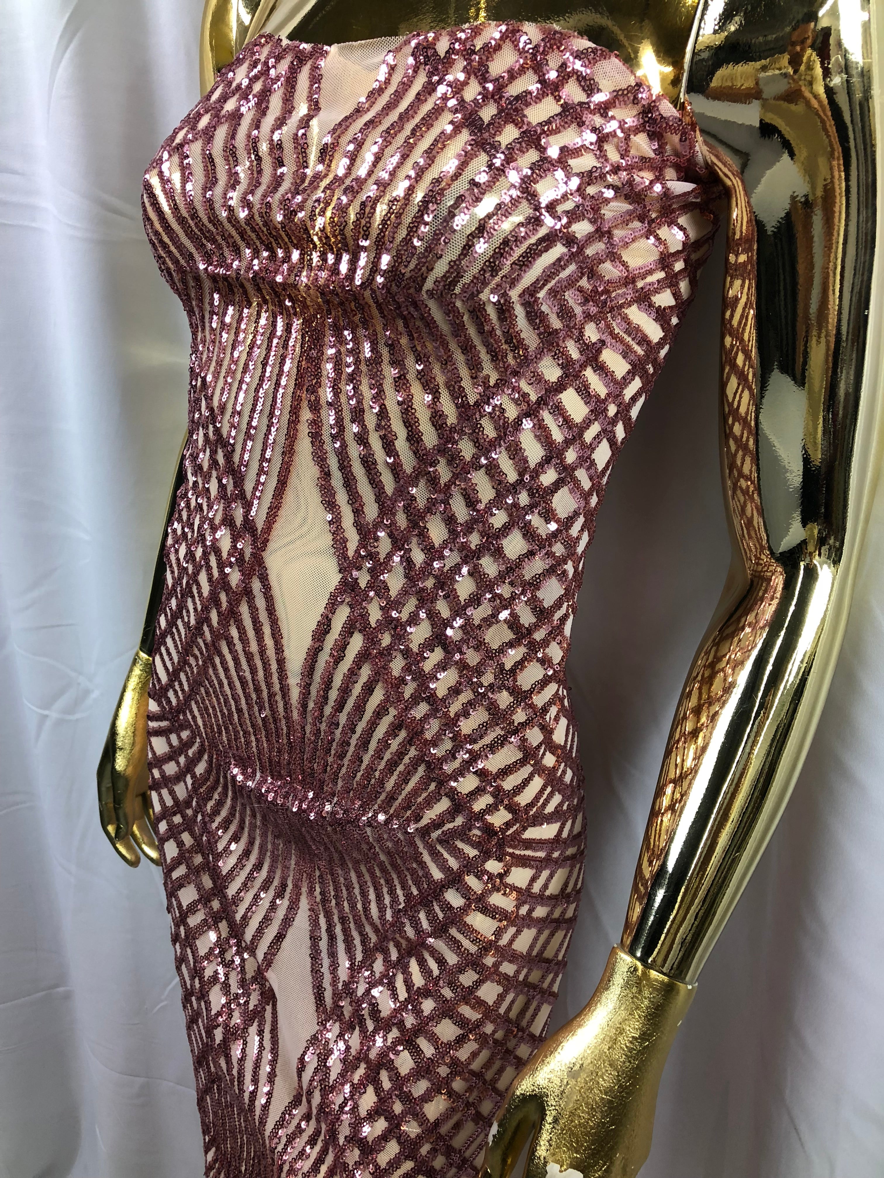 4 Way Stretch Sequins Geometric Fabric Dusty Rose Lace Fabric Dress Fashion Design By The Yard