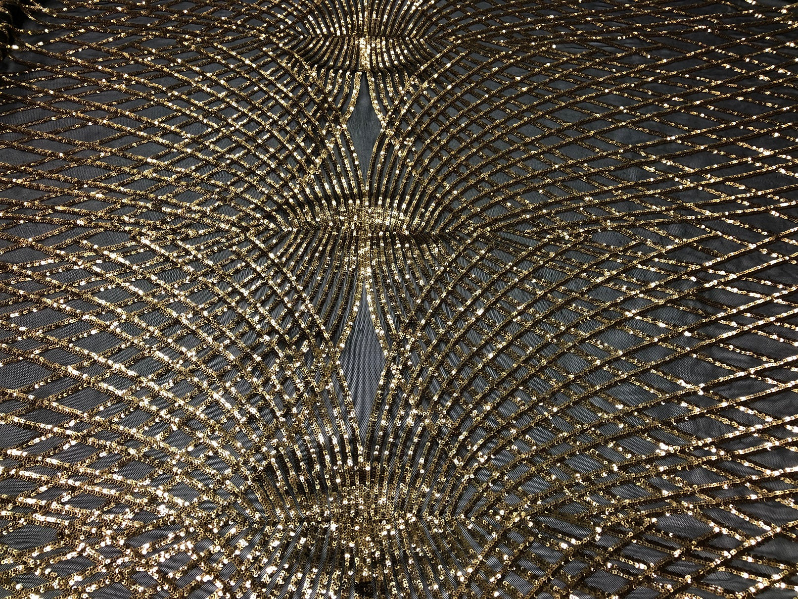 4 Way Stretch  Sequins Geometric Fabric - Black and Gold -  Lace Fabric Dress Fashion By The Yard