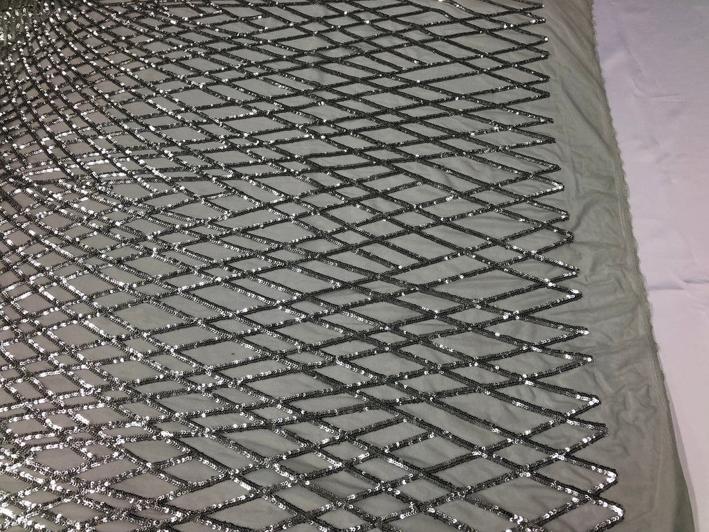 4 Way Stretch Sequins Geometric Fabric Silver Lace Mesh Dress Fashion Design Fabrics By The Yard