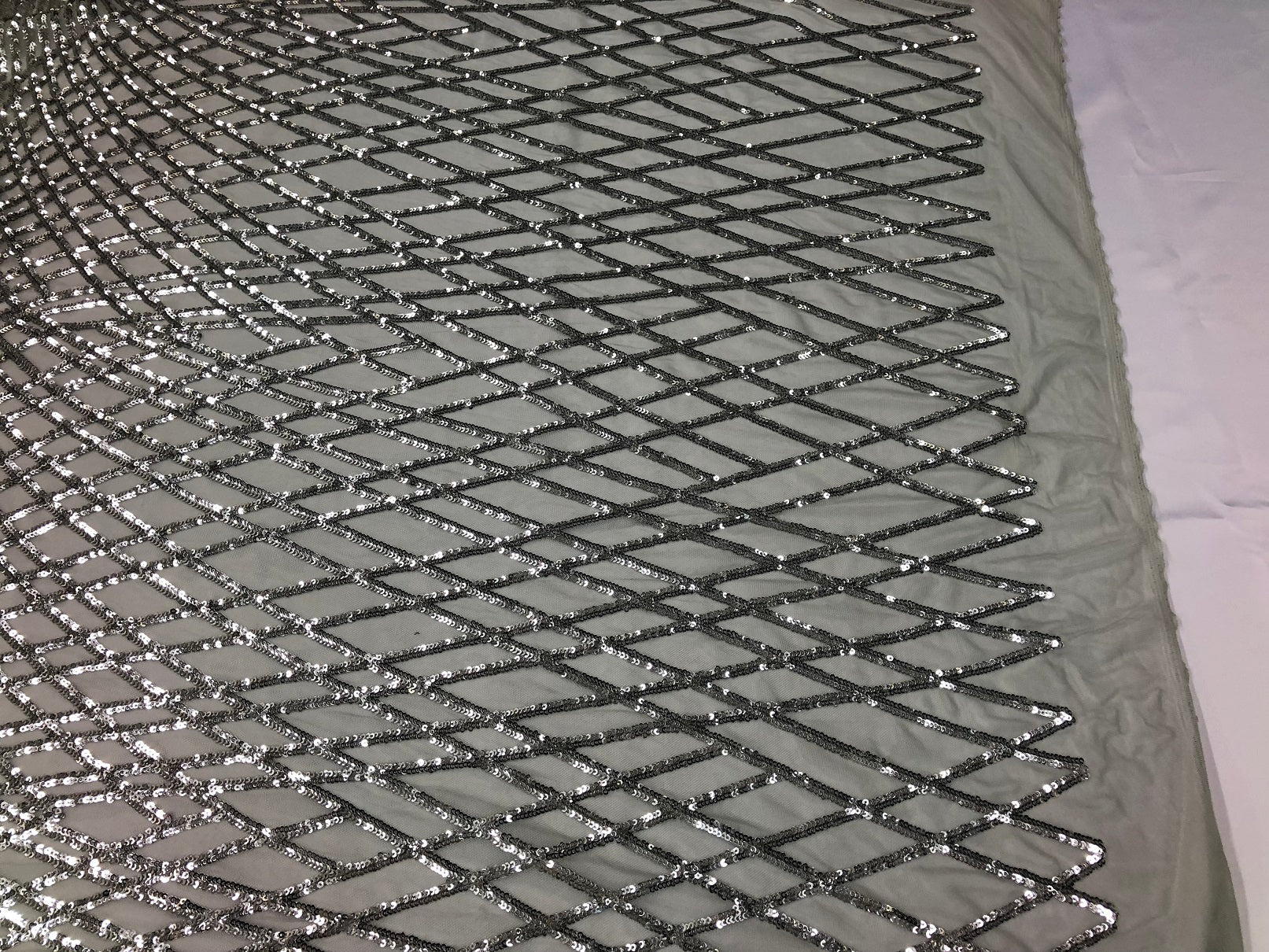 4 Way Stretch Sequins Geometric Fabric Silver Lace Mesh Dress Fashion Design Fabrics By The Yard