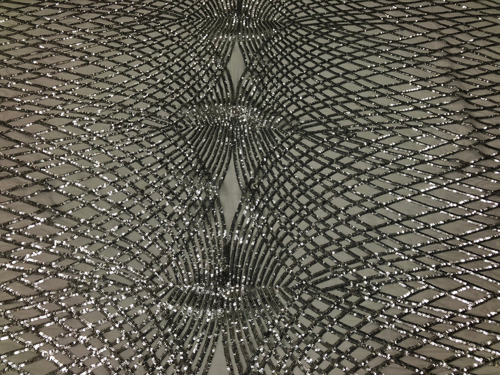 4 Way Stretch Sequins Geometric Fabric Silver Lace Mesh Dress Fashion Design Fabrics By The Yard