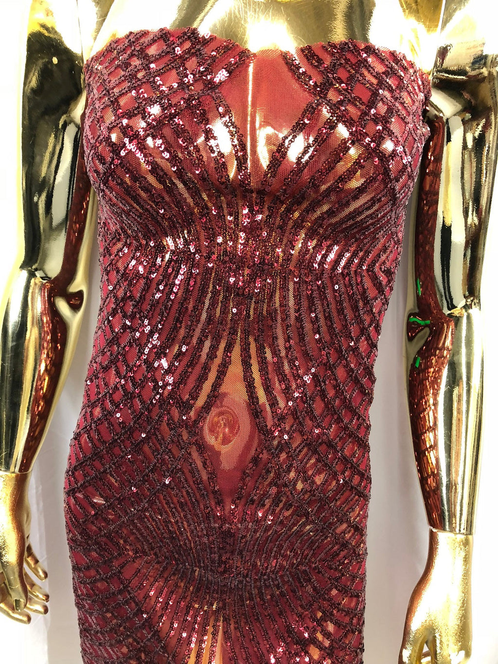4 Way Stretch Sequins Geometric Fabric Burgundy Lace Mesh Dress Fashion Design Fabrics By The Yard