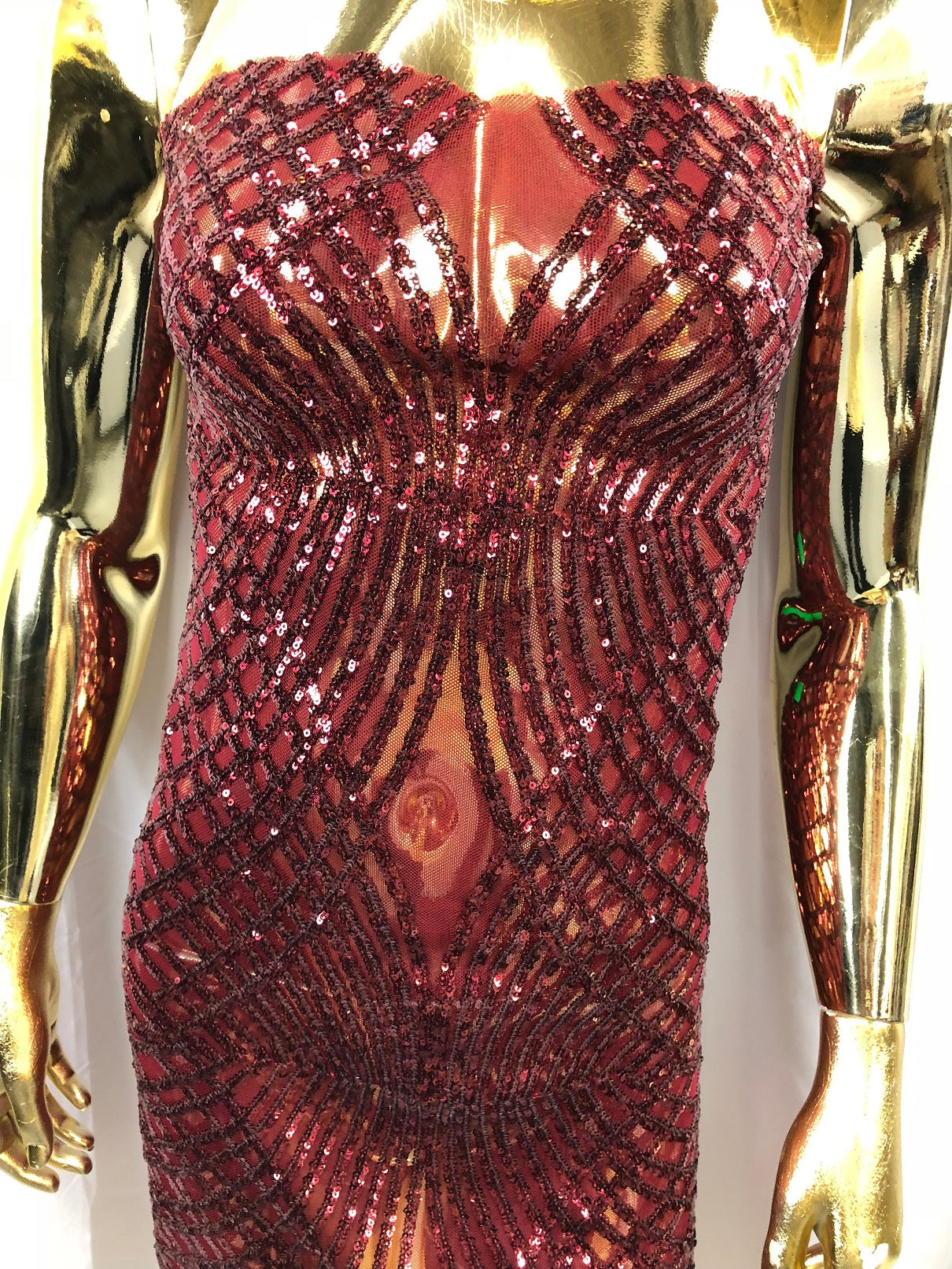 4 Way Stretch Sequins Geometric Fabric Burgundy Lace Mesh Dress Fashion Design Fabrics By The Yard