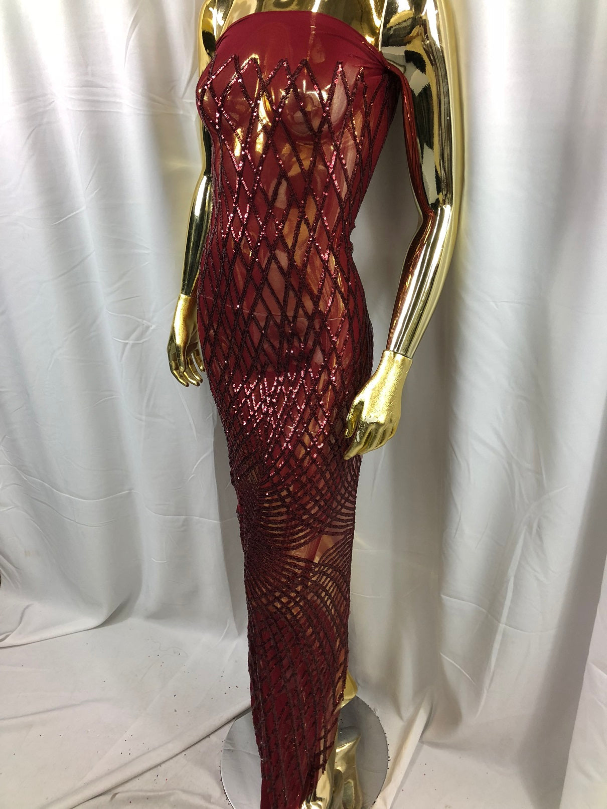4 Way Stretch Sequins Geometric Fabric Burgundy Lace Mesh Dress Fashion Design Fabrics By The Yard