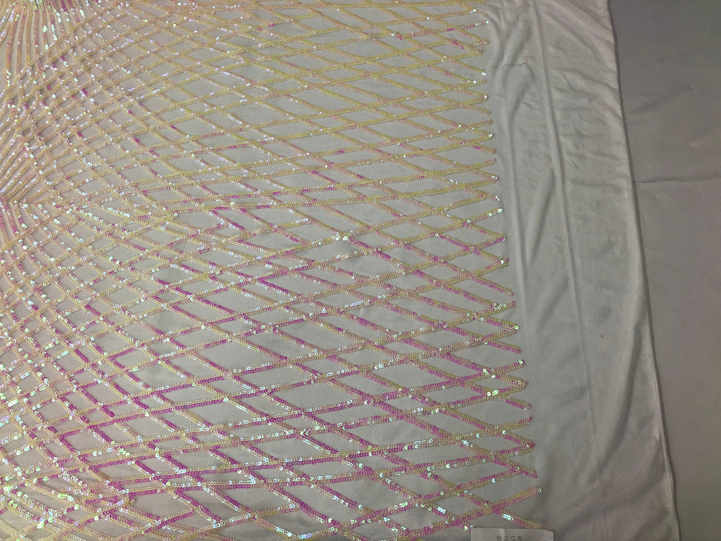 4 Way Stretch Sequins Geometric Fabric Iridescent White Pink Lace Mesh Dress Fashion By The Yard
