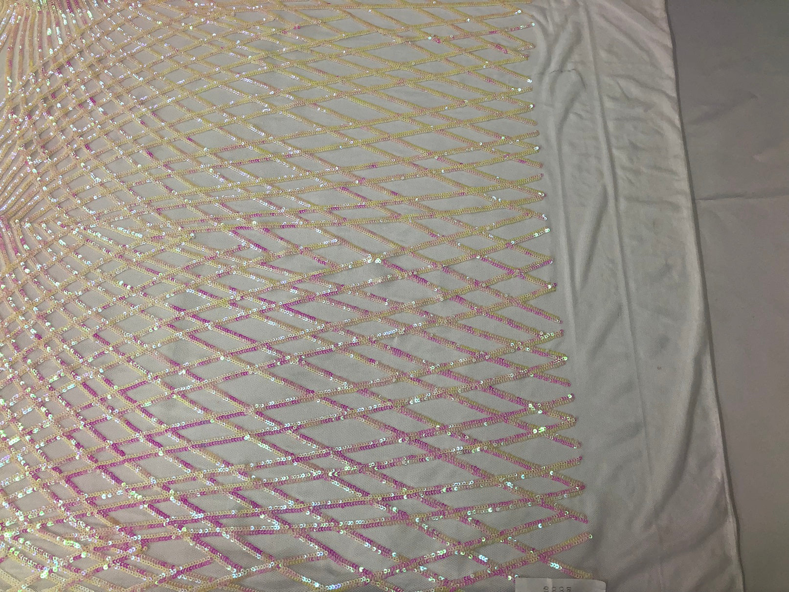 4 Way Stretch Sequins Geometric Fabric Iridescent White Pink Lace Mesh Dress Fashion By The Yard