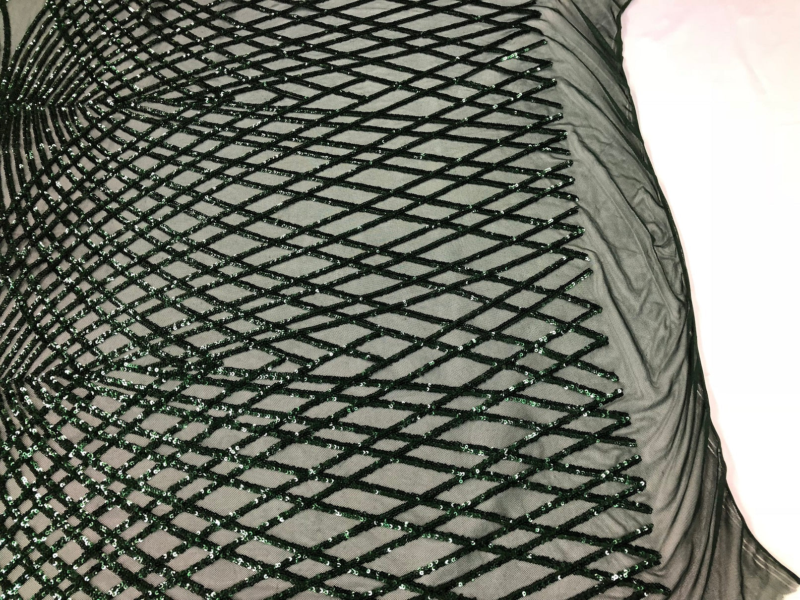 4 Way Stretch  Sequins Geometric Fabric Hunter Green Lace Mesh Dress Fashion By The Yard