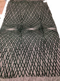 4 Way Stretch  Sequins Geometric Fabric Hunter Green Lace Mesh Dress Fashion By The Yard