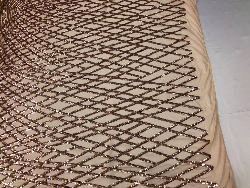 4 Way Stretch Sequins Geometric Fabric Champagne Lace Fabric Dress Prom-Fabric Lace-Gown By Yard