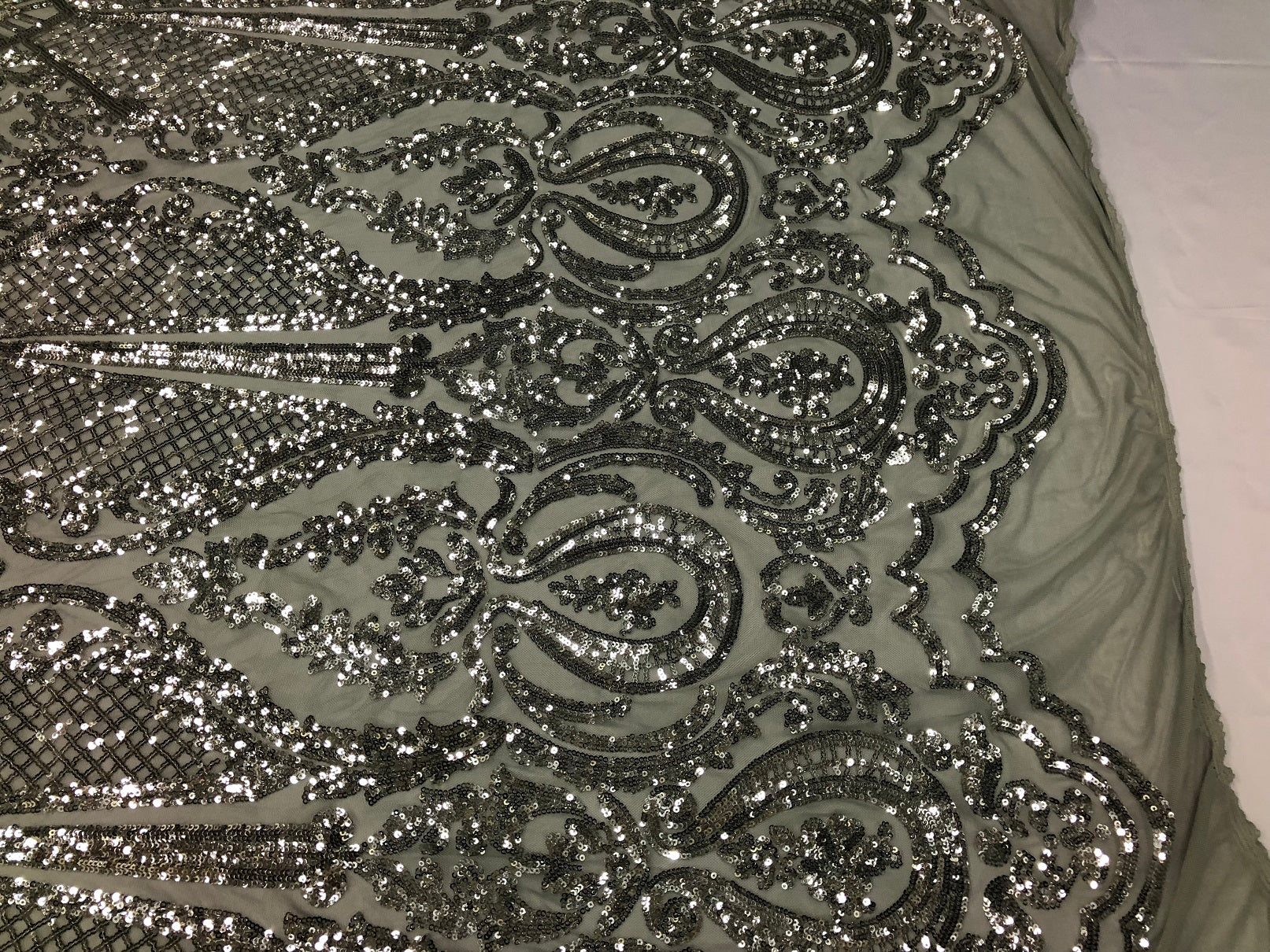 Fancy Design Sequins Fabric with 4 Way Stretch - Silver -  Beautiful Fabrics Sold By The Yard