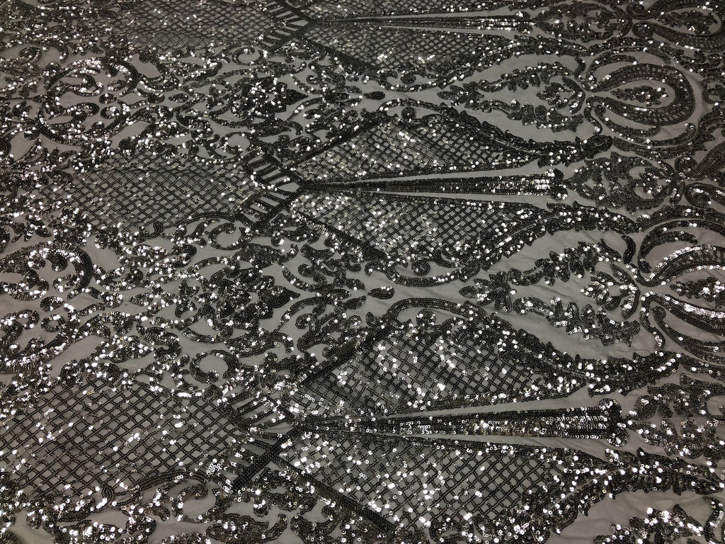 Fancy Design Sequins Fabric with 4 Way Stretch - Silver -  Beautiful Fabrics Sold By The Yard