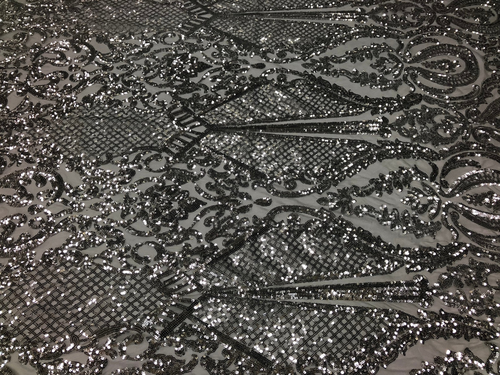Fancy Design Sequins Fabric with 4 Way Stretch - Silver -  Beautiful Fabrics Sold By The Yard