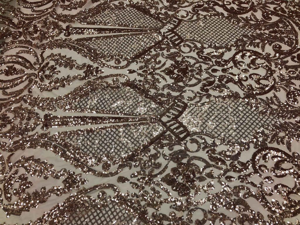 Fancy Design Sequins Fabric with 4 Way Stretch - Rose Gold  -  Beautiful Fabrics Sold By The Yard