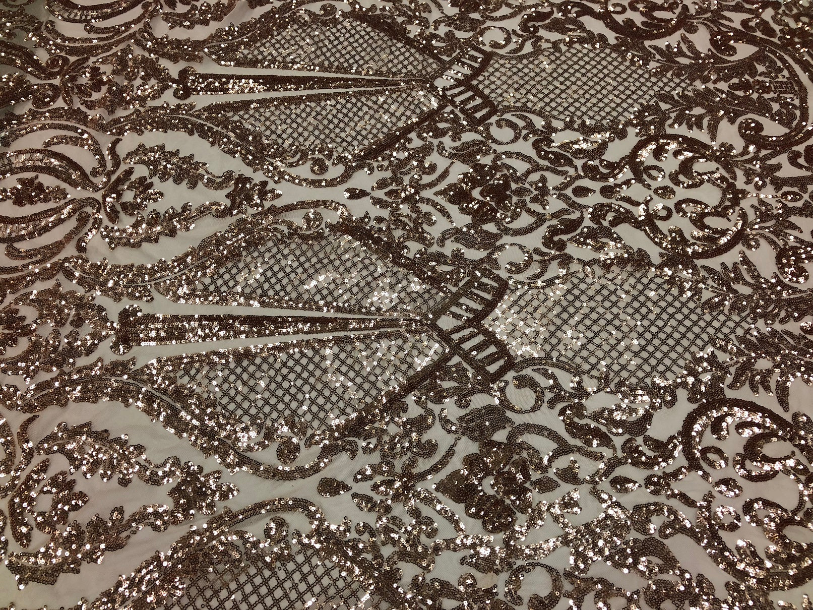 Fancy Design Sequins Fabric with 4 Way Stretch - Rose Gold  -  Beautiful Fabrics Sold By The Yard