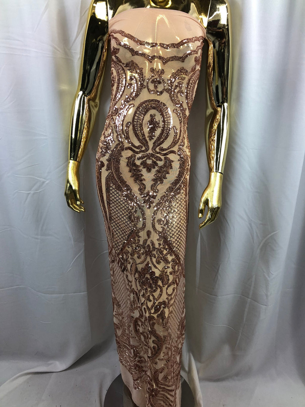 Fancy Design Sequins Fabric with 4 Way Stretch - Rose Gold  -  Beautiful Fabrics Sold By The Yard