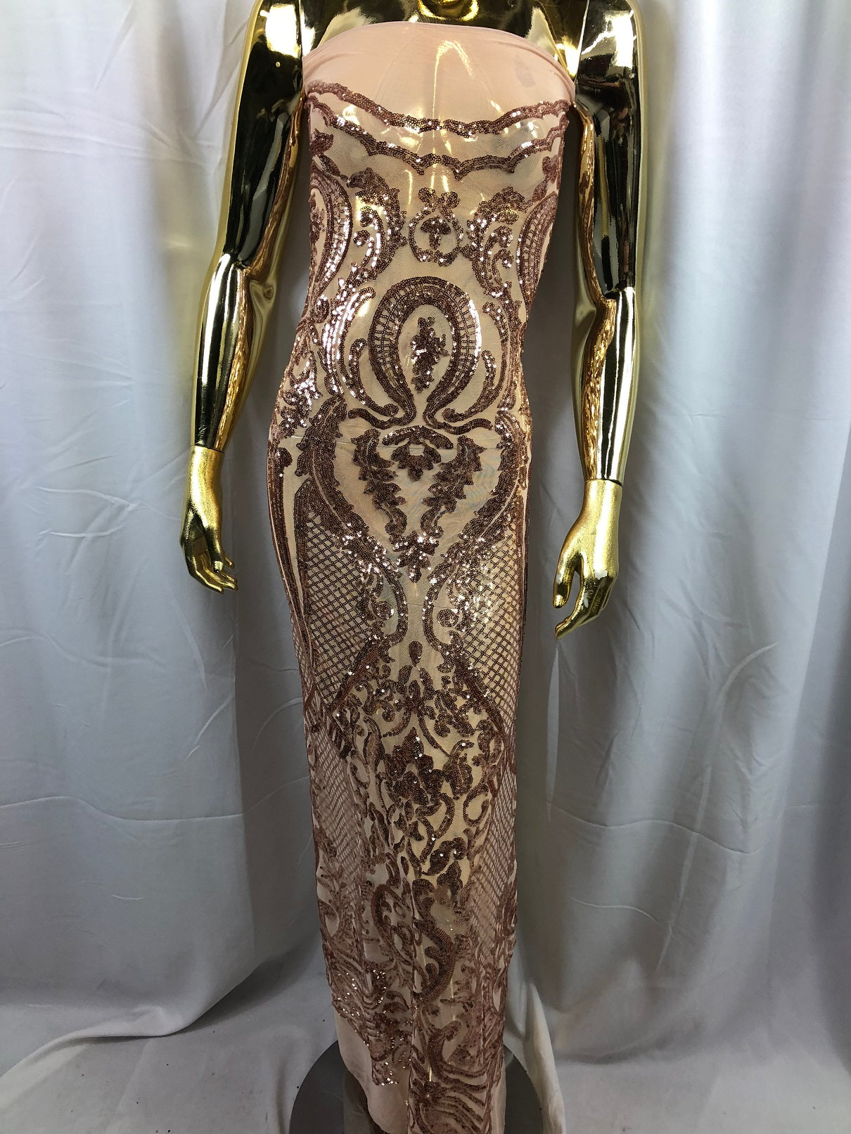 Fancy Design Sequins Fabric with 4 Way Stretch - Rose Gold  -  Beautiful Fabrics Sold By The Yard