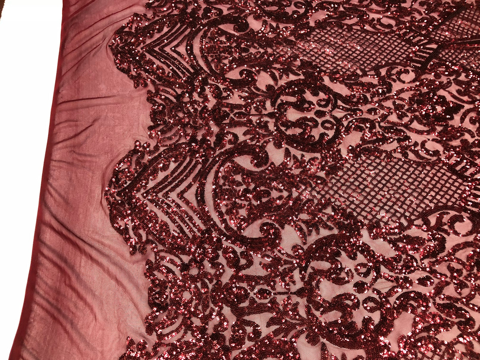 Fancy Design Sequins Fabric with 4 Way Stretch - Burgundy -  Beautiful Fabrics Sold By The Yard