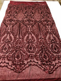 Fancy Design Sequins Fabric with 4 Way Stretch - Burgundy -  Beautiful Fabrics Sold By The Yard