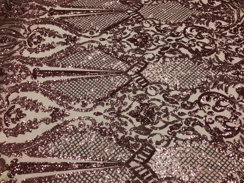 Fancy Design Sequins Fabric with 4 Way Stretch - Pink  -  Beautiful Fabrics Sold By The Yard