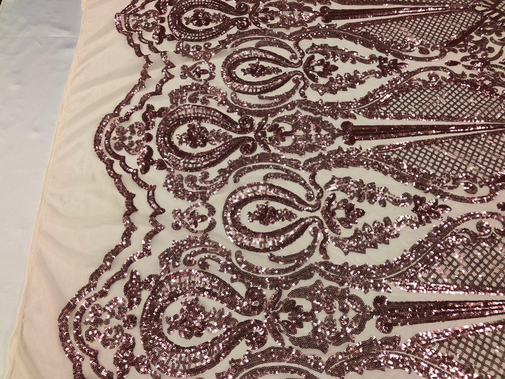 Fancy Design Sequins Fabric with 4 Way Stretch - Pink  -  Beautiful Fabrics Sold By The Yard