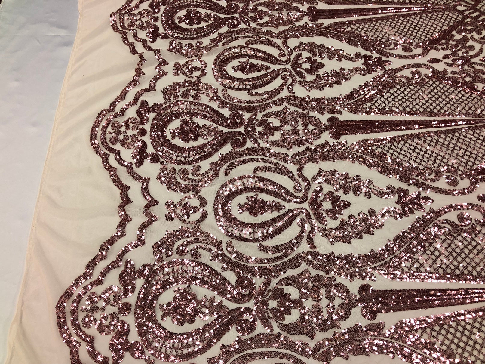Fancy Design Sequins Fabric with 4 Way Stretch - Pink  -  Beautiful Fabrics Sold By The Yard