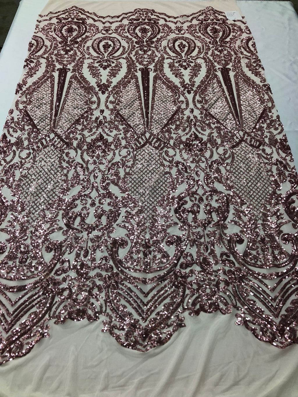 Fancy Design Sequins Fabric with 4 Way Stretch - Pink  -  Beautiful Fabrics Sold By The Yard