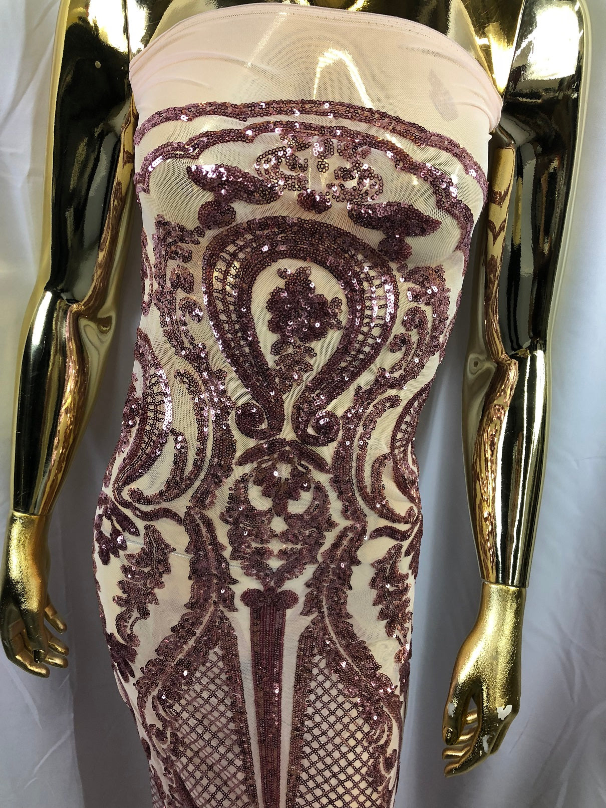 Fancy Design Sequins Fabric with 4 Way Stretch - Pink  -  Beautiful Fabrics Sold By The Yard