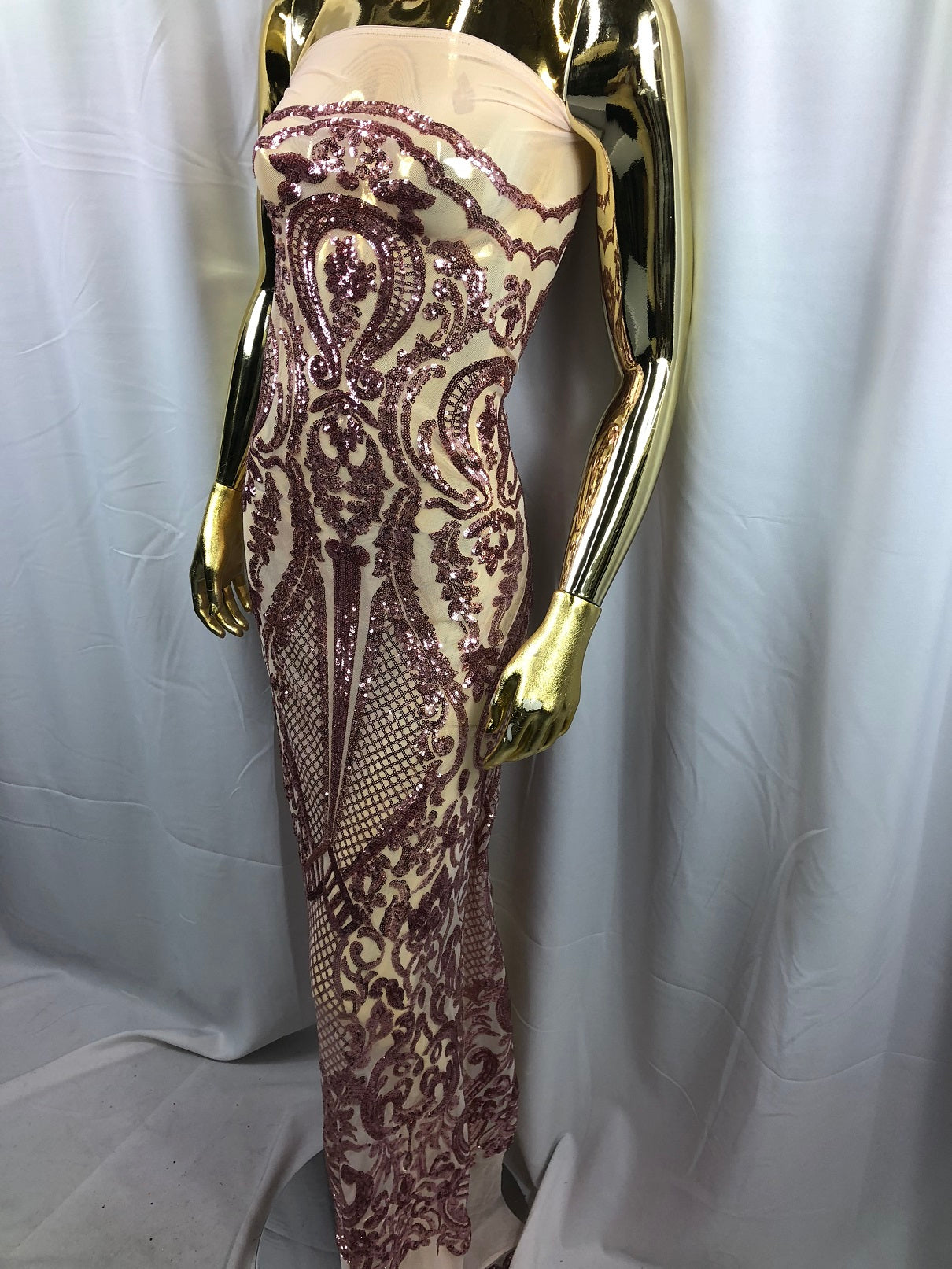 Fancy Design Sequins Fabric with 4 Way Stretch - Pink  -  Beautiful Fabrics Sold By The Yard
