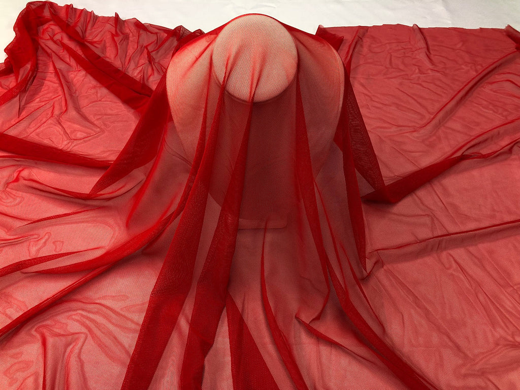 Power Mesh Fabric By The Yard - Red - Nylon Lycra Spandex 4 Way Stretch Apparel Fabric  58"/60"