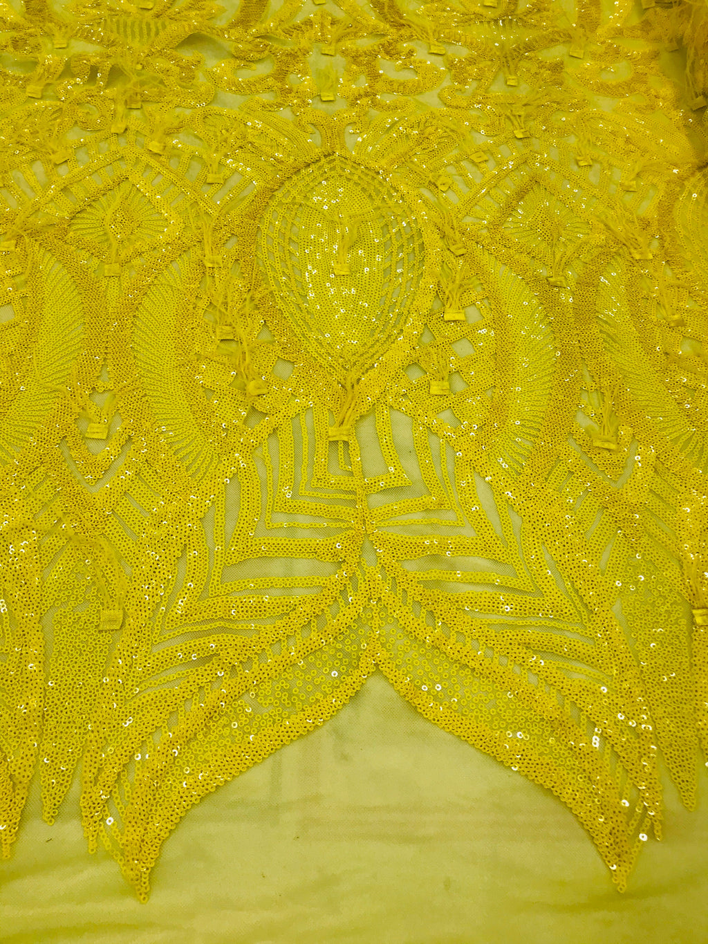 Luxury Feather Sequins - Yellow - 4 Way Stretch Glamorous Fringe Feather Sequins Fabric