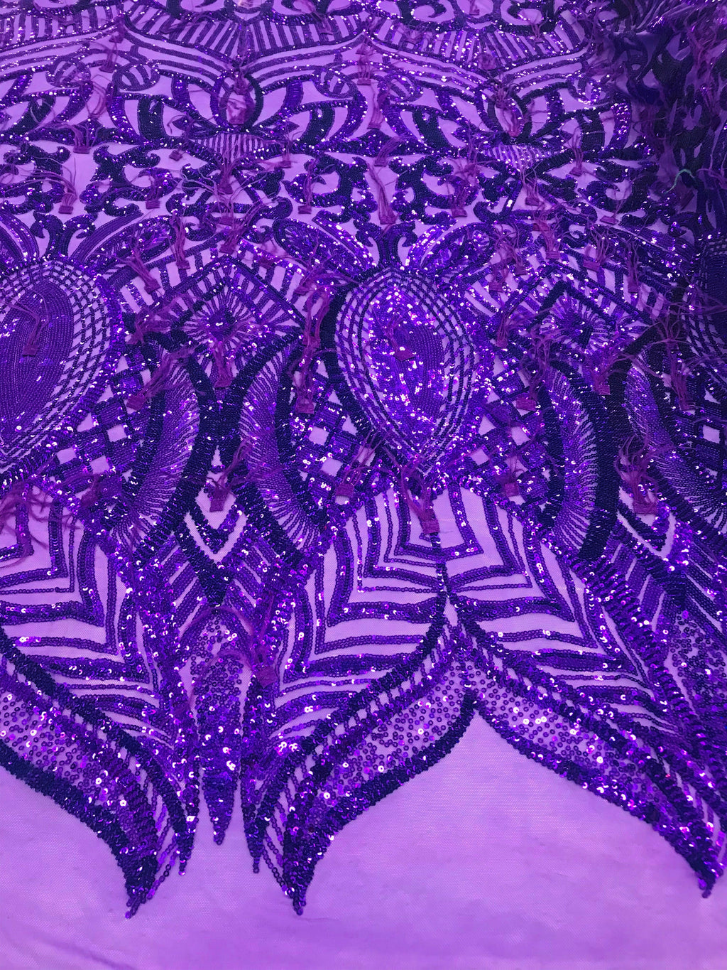 Luxury Feather Sequins - Purple - 4 Way Stretch Glamorous Fringe Feather Sequins Fabric