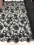 Beaded Floral - BLACK - Luxury Wedding Bridal Embroidery Lace Fabric Sold By The Yard