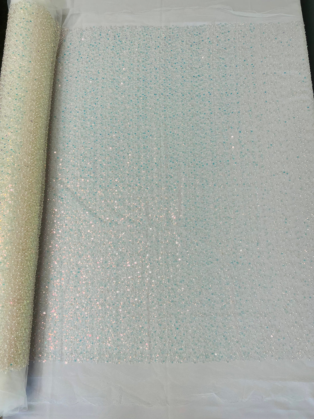 Beaded Mesh Fabric - White - Embroidered Beaded Wedding Bridal Fabric By The Yard