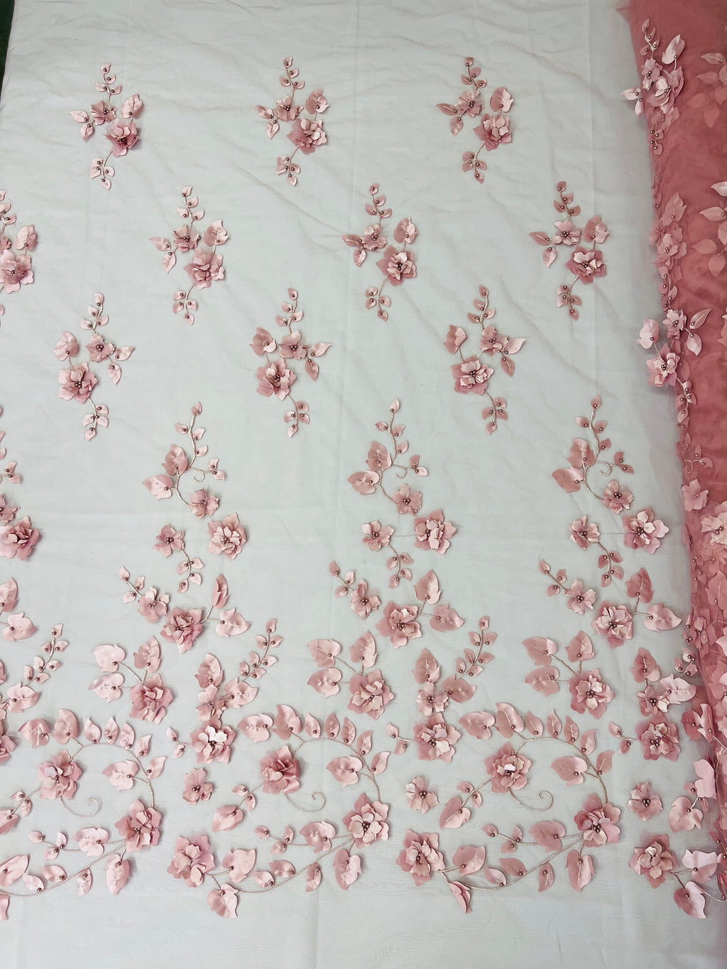 3D Floral Fancy Fabric - Dusty Rose - Embroidered Roses Pattern on Mesh Fabric Sold by Yard