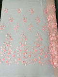 3D Floral Fancy Fabric - Pink - Embroidered Roses Pattern on Mesh Fabric Sold by Yard