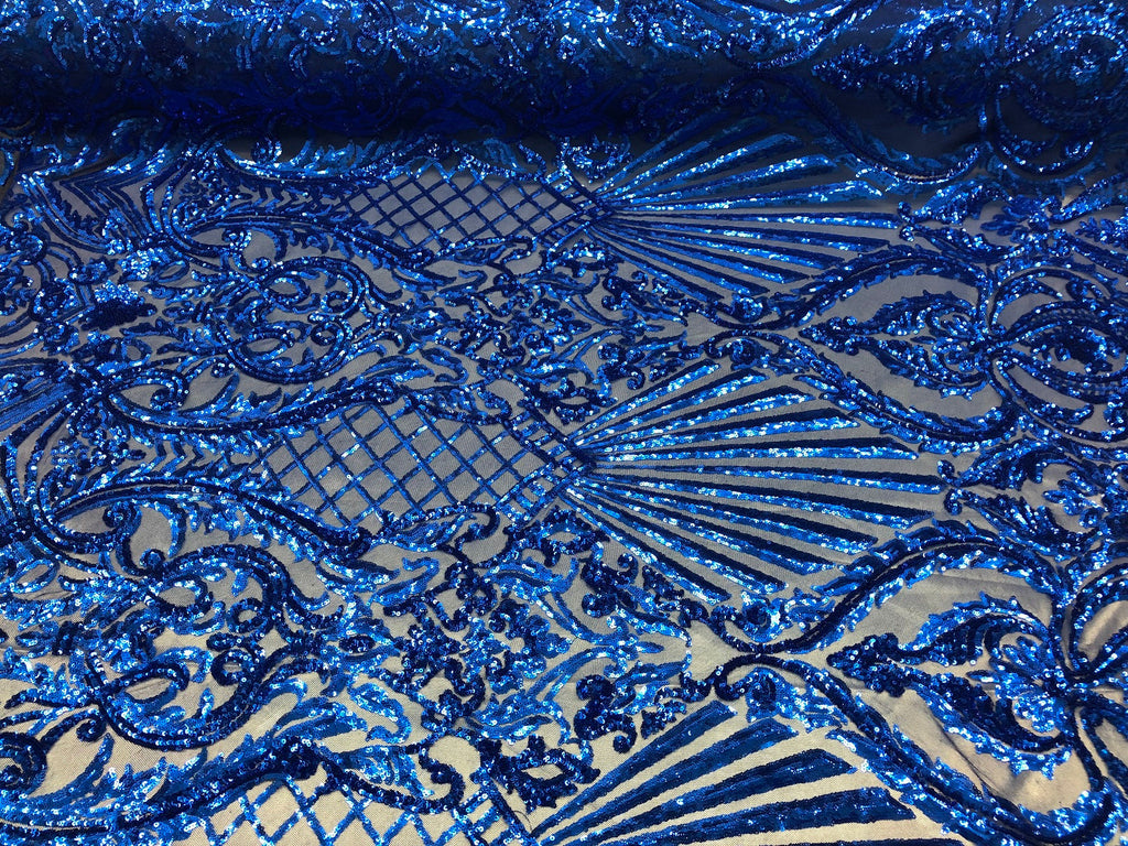 4 Way Stretch Damask Pattern Sequins Fabric Royal Fancy Embroidered Mesh Design Fashion By The Yard